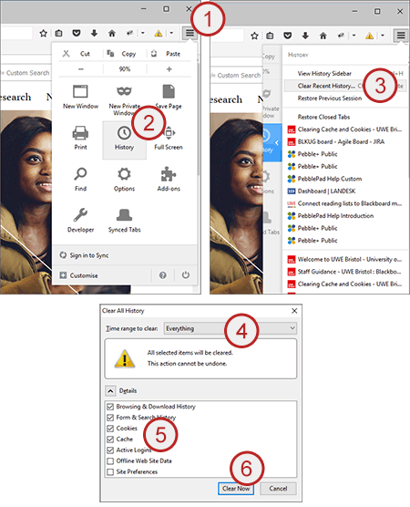 example screenshot showing steps  1 to 6 above